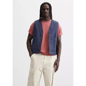 ZARA Mens Blue Denim Vest Relaxed Fit Waistcoat Cotton Zip Pockets Size M
